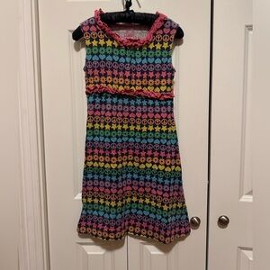 Girls 10/12 Pink Peace Sign Dress Y2K Retro Groovy Summer Stretch